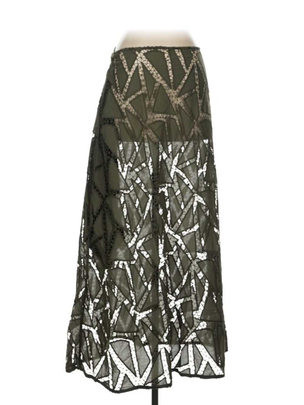 Vix Paula Hermany -Olive Green Maxi Skirt with Geometric Lace Overlay-small